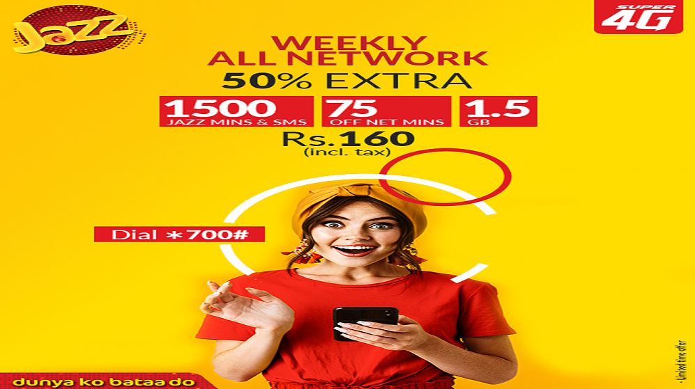 Now Get Jazz Weekly All Network Offer For Rs 160
