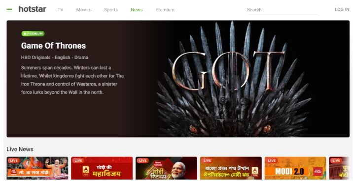 hotstar.com bollywood movies, game of thrones