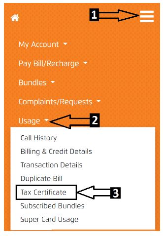 Ufone tax certificate - download from menu option