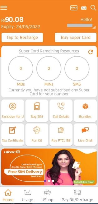 ufone balance check code with my ufone app