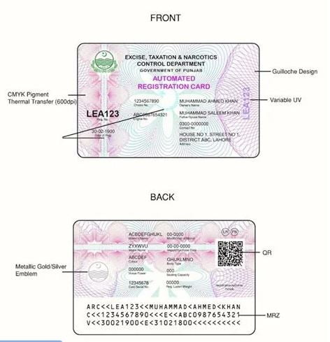 Punjab Vehicle Registration Card Photo Back and Front